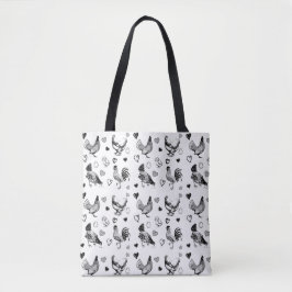 Bolsa Tote Frangos de desenho animado preto e branco fofos