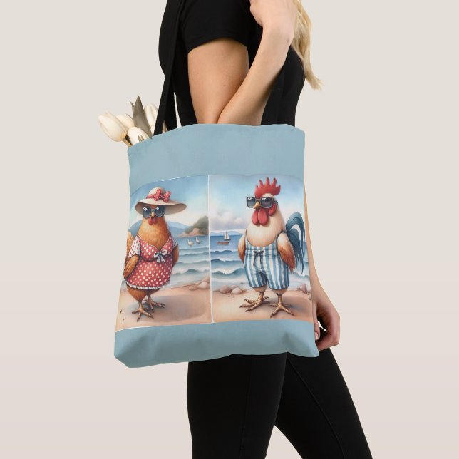 Bolsa Tote Frangos de maiô na orla (Close Up)