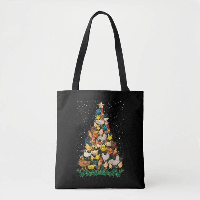 Bolsa Tote Frangos de Natal Pinheiros Árvore Engraçada Farmad (Frente)