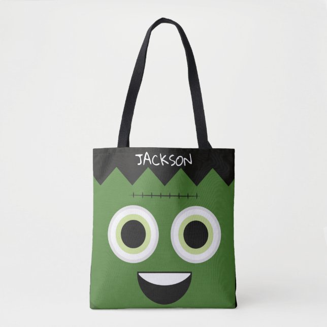 Bolsa Tote Frankenstein Face Personalizada Trick ou Treine Ba (Frente)