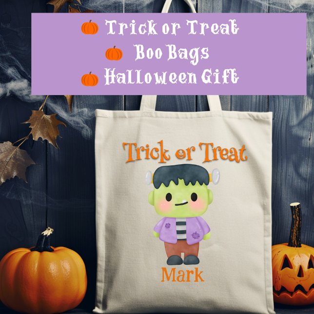 Bolsa Tote Frankenstein Halloween Trick ou Treat (Criador carregado)