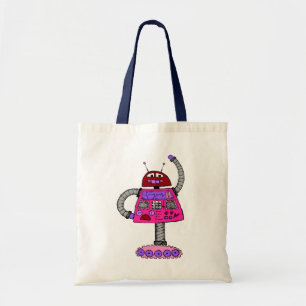 Bolsa Tote Frankie Robot: Rosa em branco