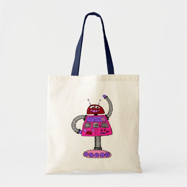 Bolsa Tote Frankie Robot: Rosa em branco (Frente)