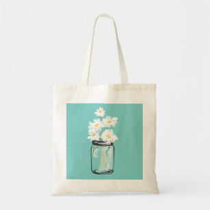 Bolsa Tote Frasco de pedreiro e margaridas brancas