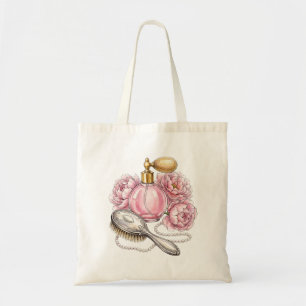 Bolsa Tote Frasco de Perfume Rosa Vintage & Pérolas