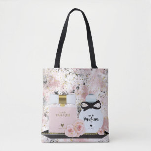 Bolsa Tote Frascos de Perfume de Nova York Dourado & Rosas Ro