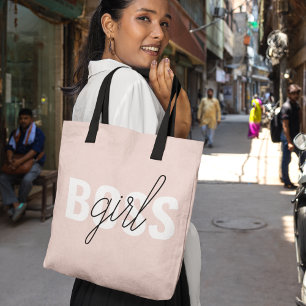 Bolsa Tote Frase do Chefe de Garota Rosa do Pastel Moderno