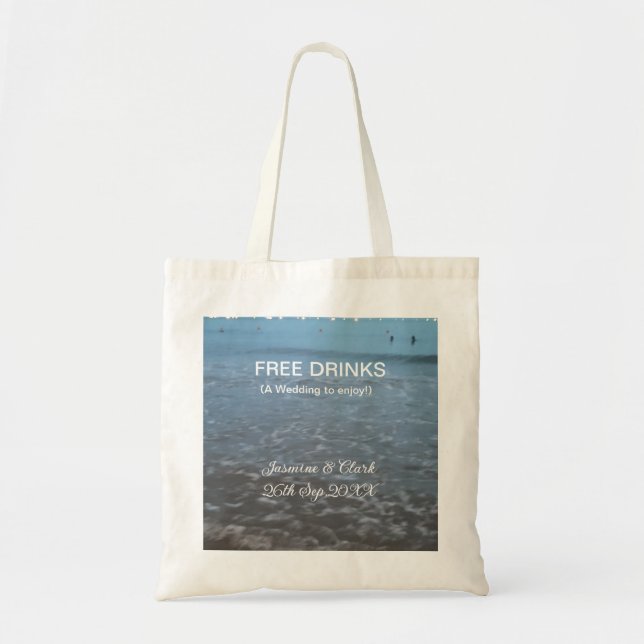 Bolsa Tote Free drinks save the date beach wedding add name  (Frente)