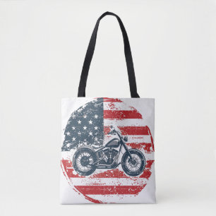 Bolsa Tote Freedom Ride: Retro Motorcycle and American Flag