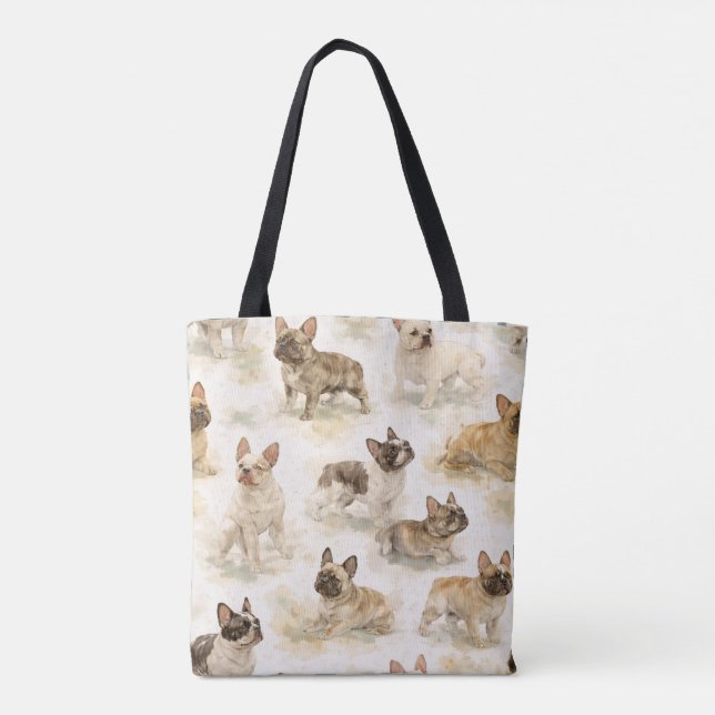 Bolsa Tote French Bulldog dog watercolor  (Verso)
