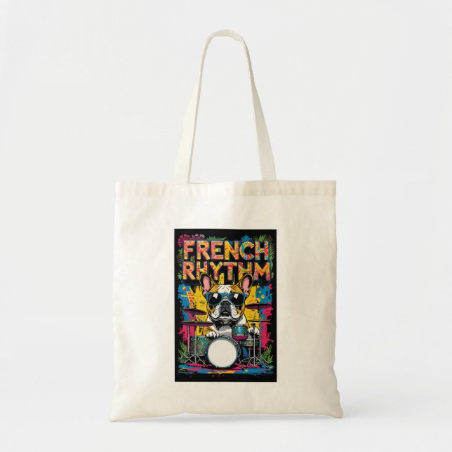 Bolsa Tote French Bulldog Playing Drums (Frente)