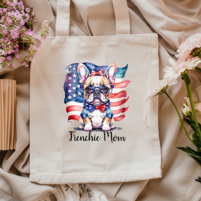 Bolsa Tote Frenchie Bulldog Mom Patriotic USA Flag  (Criador carregado)