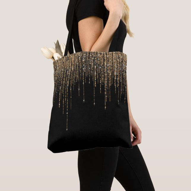 Bolsa Tote Frente Glitter Preto-Dourado Espelho Preto-Luxo (Close Up)