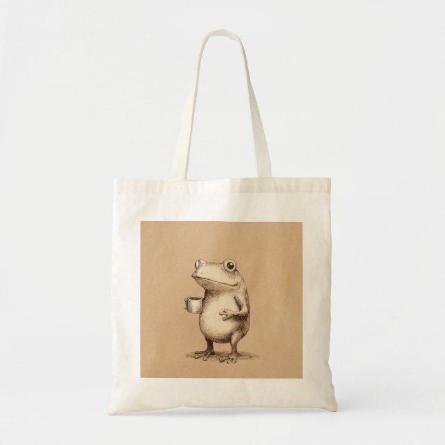 Bolsa Tote Frog with Coffee – Whimsical Vintage Animal (Frente)
