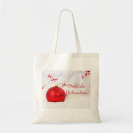 Bolsa Tote Frohliche vermelho e branco Weihnachten do Natal