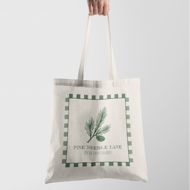 Bolsa Tote Fronteira de Gingham de Natal de Pinha (Criador carregado)