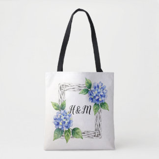 Bolsa Tote Fronteira de Hortênsia Azul Personalizada