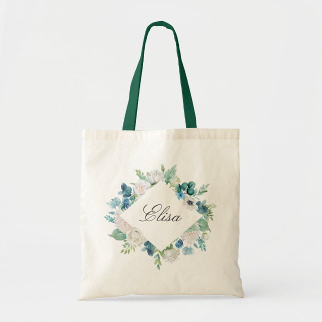 Bolsa Tote Fronteira Floral Verde Azul Feminina (Frente)