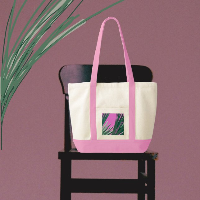 Bolsa Tote Fronteiras tropicais das palmeiras em verde e rosa (Criador carregado)