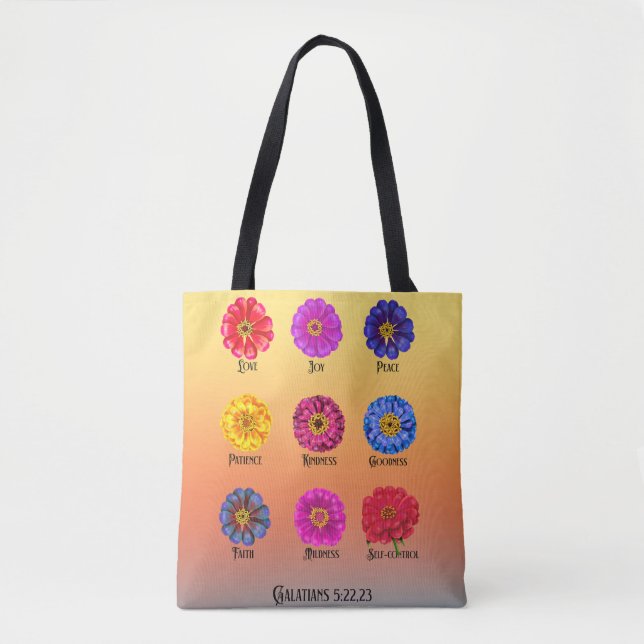 Bolsa Tote Fruitage of the spirit With Zinnias  (Frente)