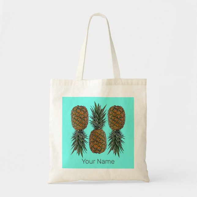 Bolsa Tote Fruta de abacaxi Retro Vegan e Vegetariana (Frente)