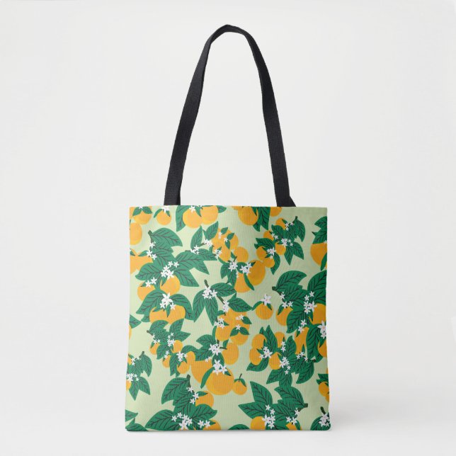 Bolsa Tote Fruta de laranja: padrão de vinheta verde. (Frente)