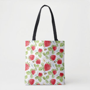 Bolsa Tote Fruta de morango, abelhas e Borboletas