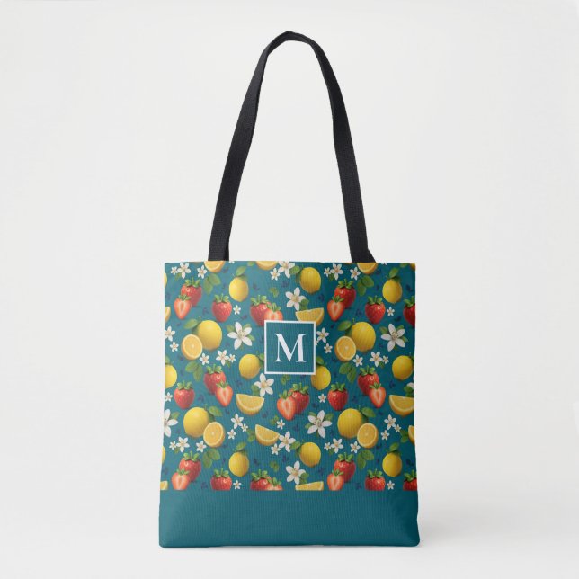 Bolsa Tote Fruta fresca Morango e Monograma de Limão (Frente)