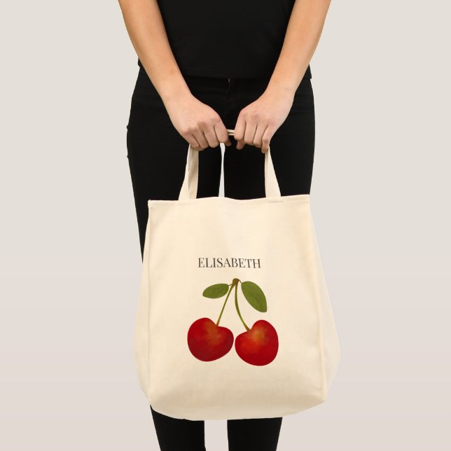 Bolsa Tote Fruta Personalizar Nome Personalizado do Red Cherr (Frente (produto))