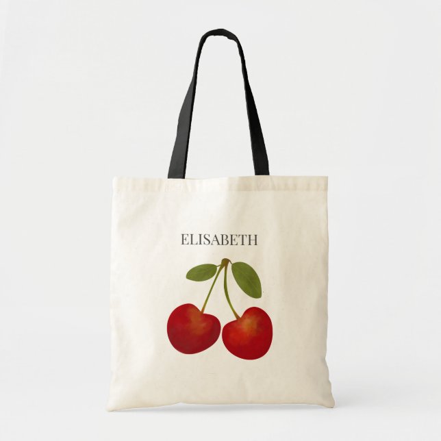 Bolsa Tote Fruta Personalizar Nome Personalizado do Red Cherr (Frente)