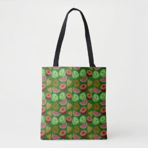 Bolsa Tote Fruta tropical sem costura e fundo verde