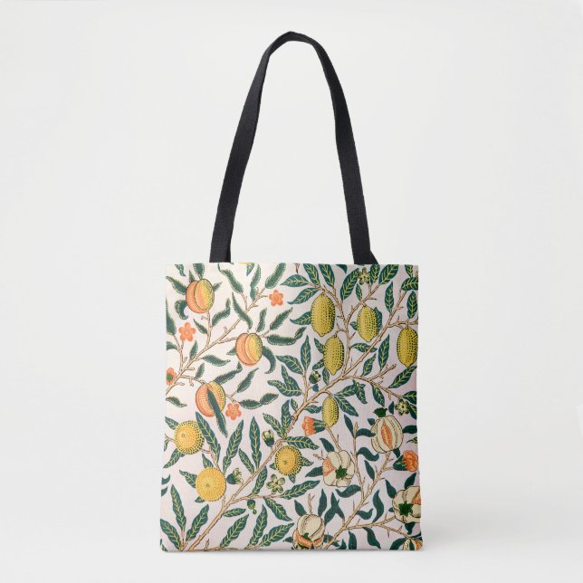 Bolsa Tote Fruta William Morris Pomegranate Ornamento Branco (Frente)