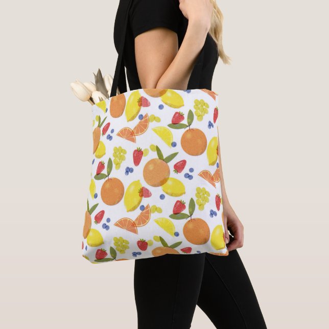 Bolsa Tote Frutas da Feira de Agricultores Grungy Mid Mod Ris (Close Up)