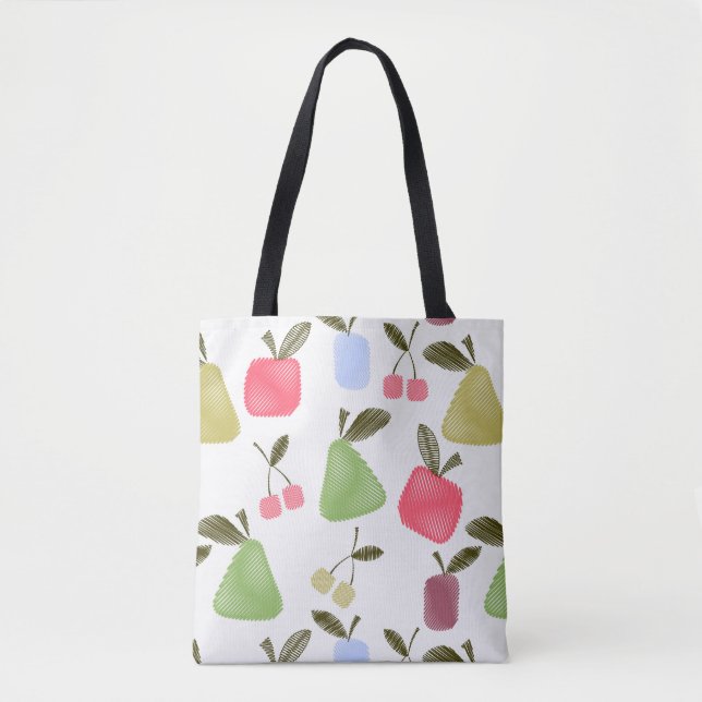 Bolsa Tote Frutas de desenho cartoon sem costura maçãs peras (Frente)
