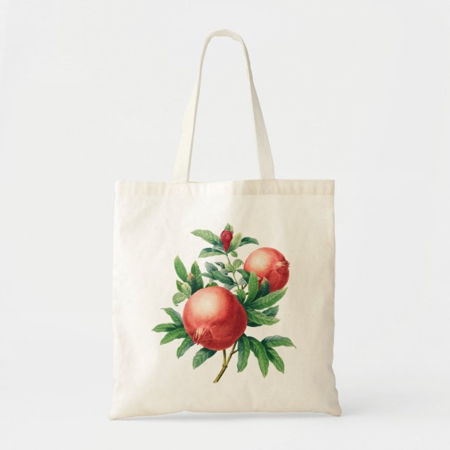 Bolsa Tote Frutas de romã vermelha e folhas verdes (Frente)