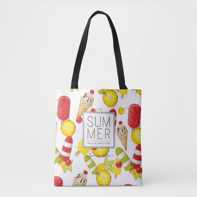Bolsa Tote Frutas de Verão e Diversão de Sorvetes (Frente)