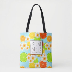 Bolsa Tote Frutas de Verão e flores de Plumeria Exóticas