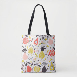 Bolsa Tote Frutas, flores: padrão sem costura.