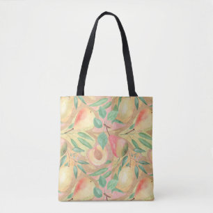 Bolsa Tote Frutas, pêssegos, peras, limões, aquarela