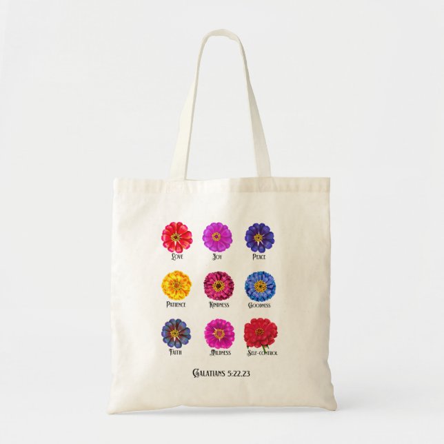 Bolsa Tote Fruto do espírito Com Zinnias  (Frente)