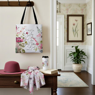 Bolsa Tote Fruto do Espírito floral rosa