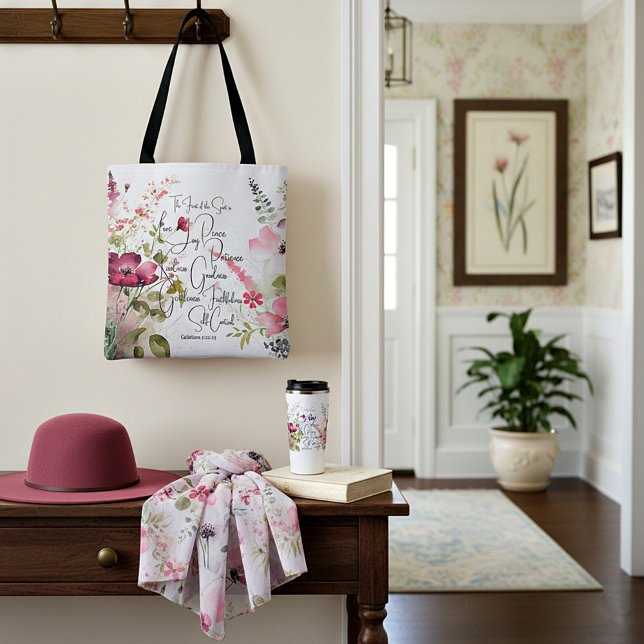 Bolsa Tote Fruto do Espírito floral rosa (Criador carregado)