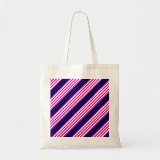 Bolsa Tote Fuchsia e padrão de cinco faixas brancas com azul (Frente)