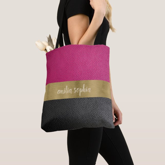 Bolsa Tote Fuchsia e Preto com Dourado (Close Up)