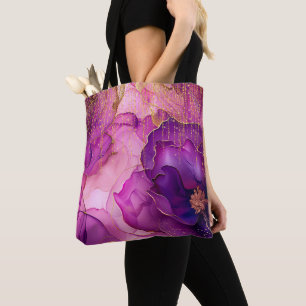 Bolsa Tote Fuchsia Floral Luxury Glamor Ouro Glitter