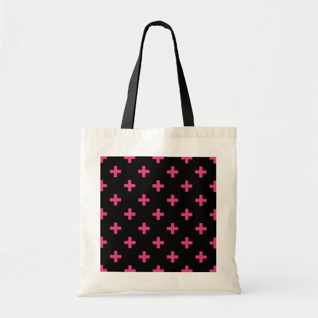 Bolsa Tote Fuchsia polka cruza a preto (Frente)
