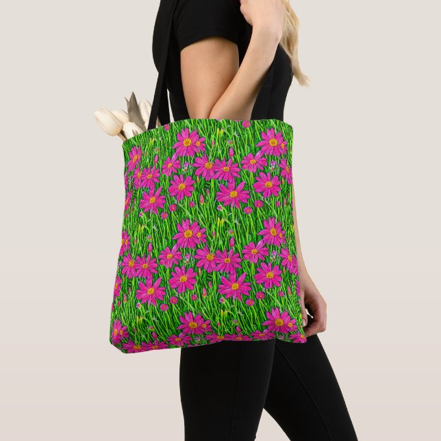 Bolsa Tote Fuchsia Rosa Flores Selvagens em Campo (Close Up)
