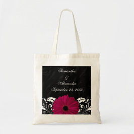 Bolsa Tote Fuchsia Scroll Gerbera Daisy w/Black and White