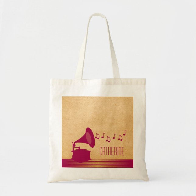 Bolsa Tote Fuchsia Vintage Gramophone Tote Bag (Frente)