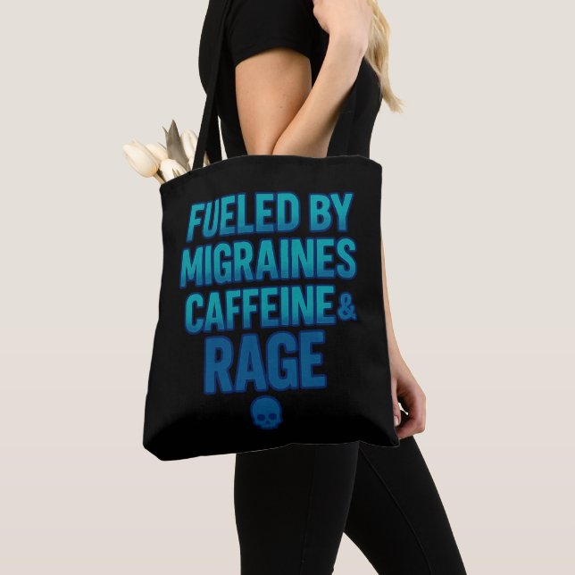 Bolsa Tote Fueled by Migraines, Caffeine & Rage – Blue Rage  (Close Up)